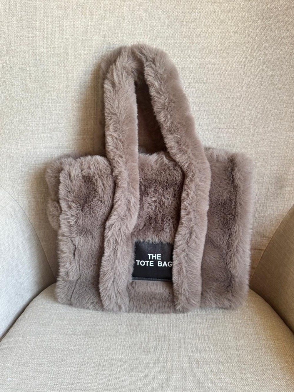 Plush Faux Fur The Tote Bag in Taupe - Picture 2 of 6